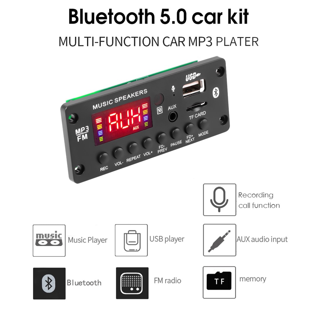 Bảng Mạch Khuếch Đại Âm Thanh MP3 2 * 25W 50W DC 7-15V MP3 Bluetooth 5.0 12V Cho Xe Hơi