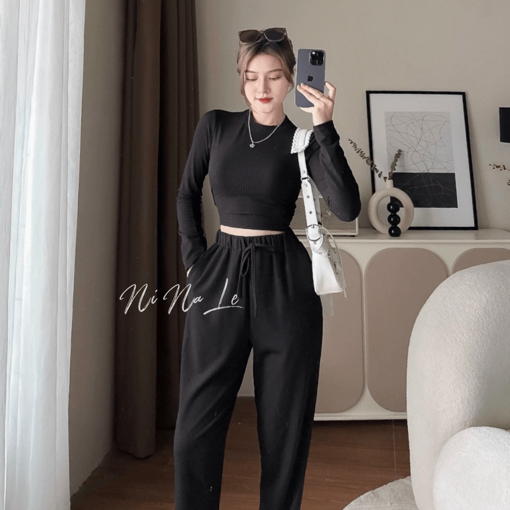 GIẢM GIÁ CỰC SỐC - SET THUN GÂN ÁO TAY DÀI MIX QUẦN DÀI SET ÔM BODY CỰC NĂNG ĐỘNG TRẺ TRUNG ĐI  CHƠI DẠO PHỐ UP  SHOP HH