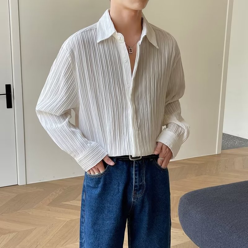 Áo sơ mi nam dài tay nếp nhăn tối màu