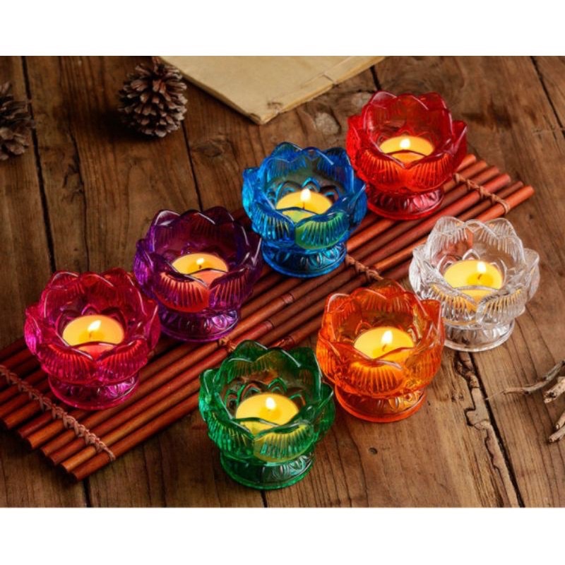 Chân nến hoa sen thuỷ tinh cao cấp 7 màu, thắp nến tealight