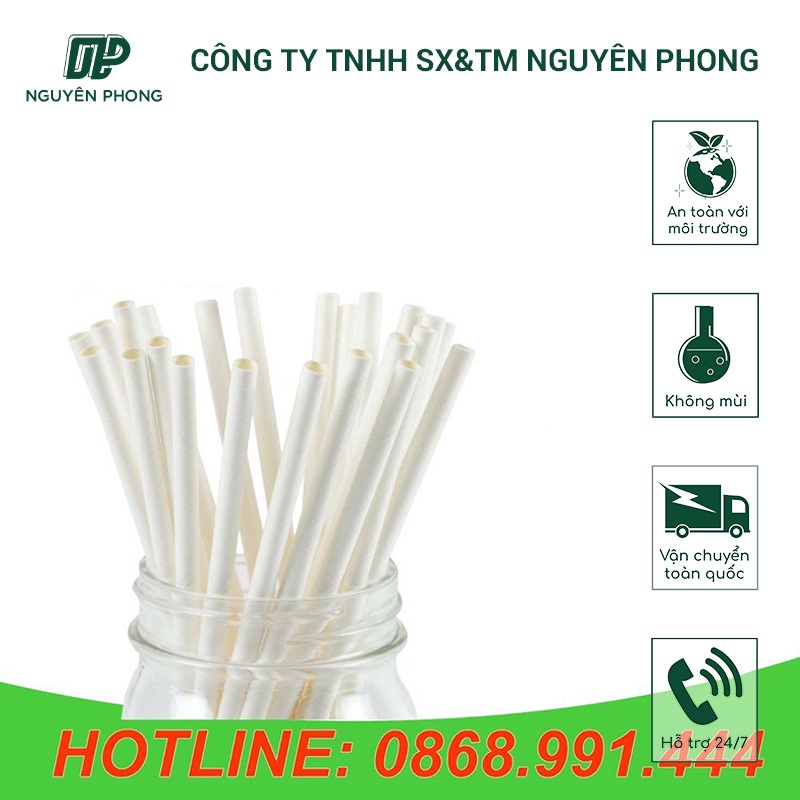 Túi 100 ống hút giấy trắng 6,8,12mm uống cafe, trà, sinh tố, cà phê