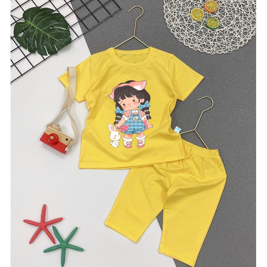 Bộ đồ bé gái - quần lửng in hình bé gái đáng yêu QL2 chất vải co giãn 4 chiều cho bé từ 8kg đến 25kg- mã QL2