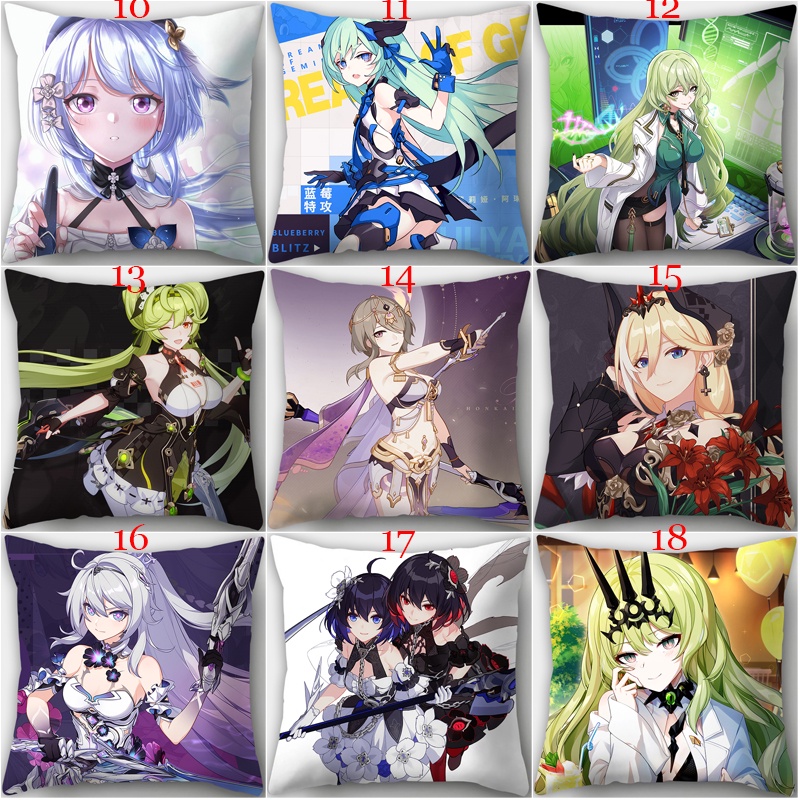 Honkai Impact 3 Gối trường hợp Yae Sakura Raiden Mei Kiana Kaslana Rozaliya Olenyeva Polyester Gối trường hợp Xe ghế Sofa Phòng ngủ Trang trí nội thất Gối trường hợp (không có lõi gối)