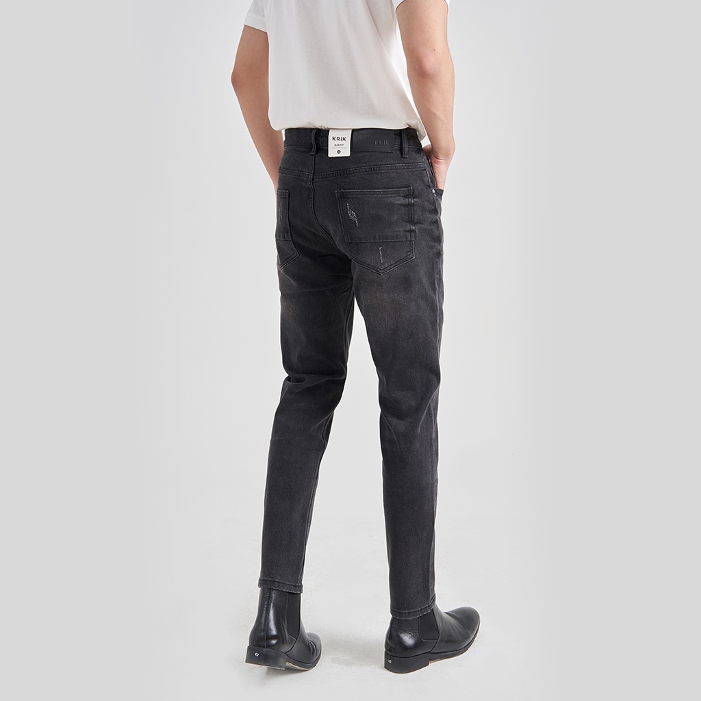 Quần Jean Nam Local Brand KRIK Dáng Slimfit Hàn Quốc, Màu Đen Rách Xước QJ0379