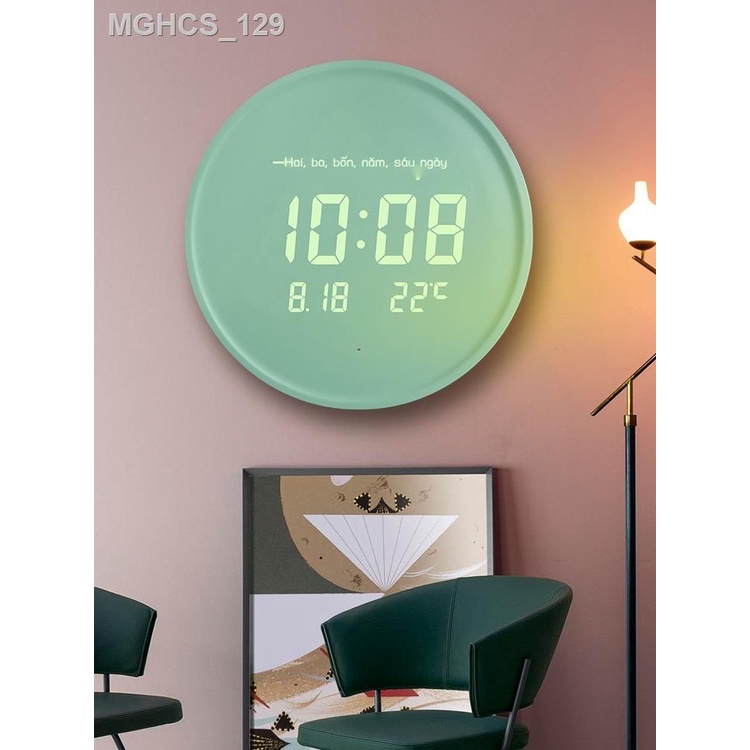 ♟ ◕ 2023 Mới Lưới LED Đỏ Đồng Hồ Đồng Hồ Treo Tường Phòng Khách Nhà Đồng Hồ Điện Tử Treo Tường Tối Giản Hiện Đại Tắt Tiế