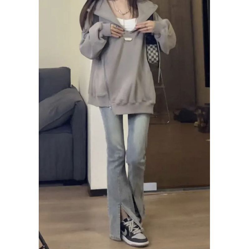 Áo Hoodie Dáng Rộng Phối Khóa Kéo Phong Cách Thời Trang Đường Phố Mùa Thu Cho Nữ | BigBuy360 - bigbuy360.vn