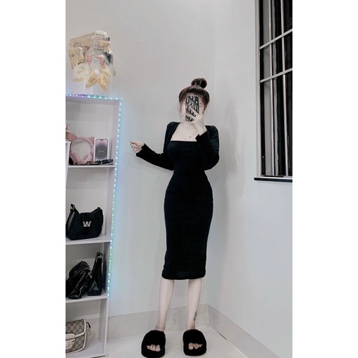 Set Đầm Ống Dài Xương Cá Kèm Khoác Cadigan