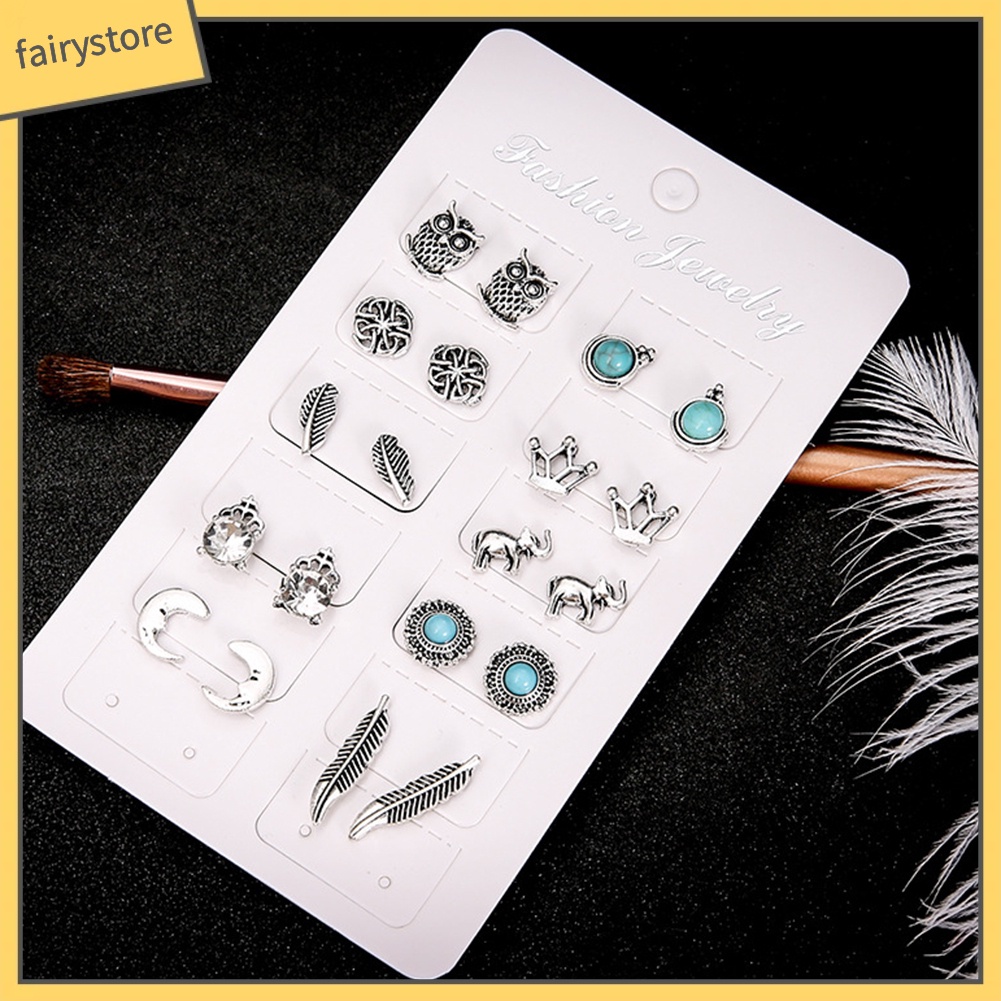 Set 10 Cặp Bông Tai Nữ Đính Đá Thời Trang