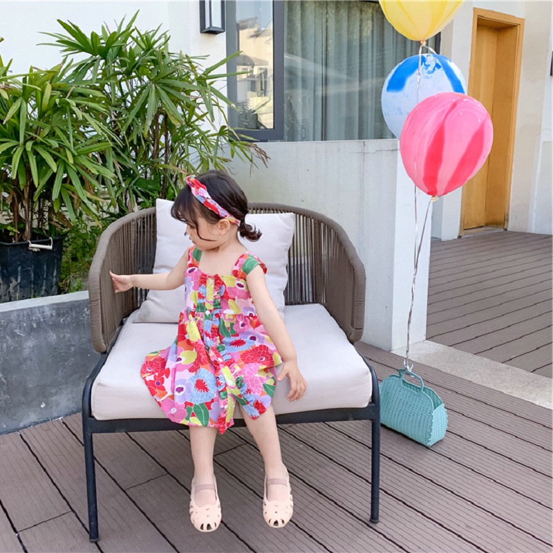 Đầm đi biển IQ ANGEL phong cách Hawaii thời trang mùa hè cho bé gái 3-8 tuổi