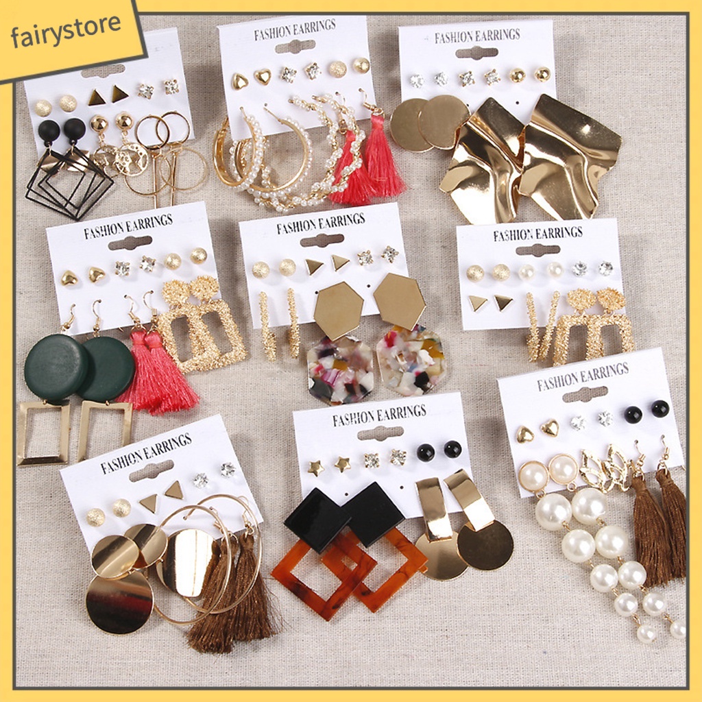 1 Bộ Khuyên Tai Vòng Hình Học Bằng Kim Loại Bắt Mắt Cho Nữ Dự Tiệc [Fairy1] 1