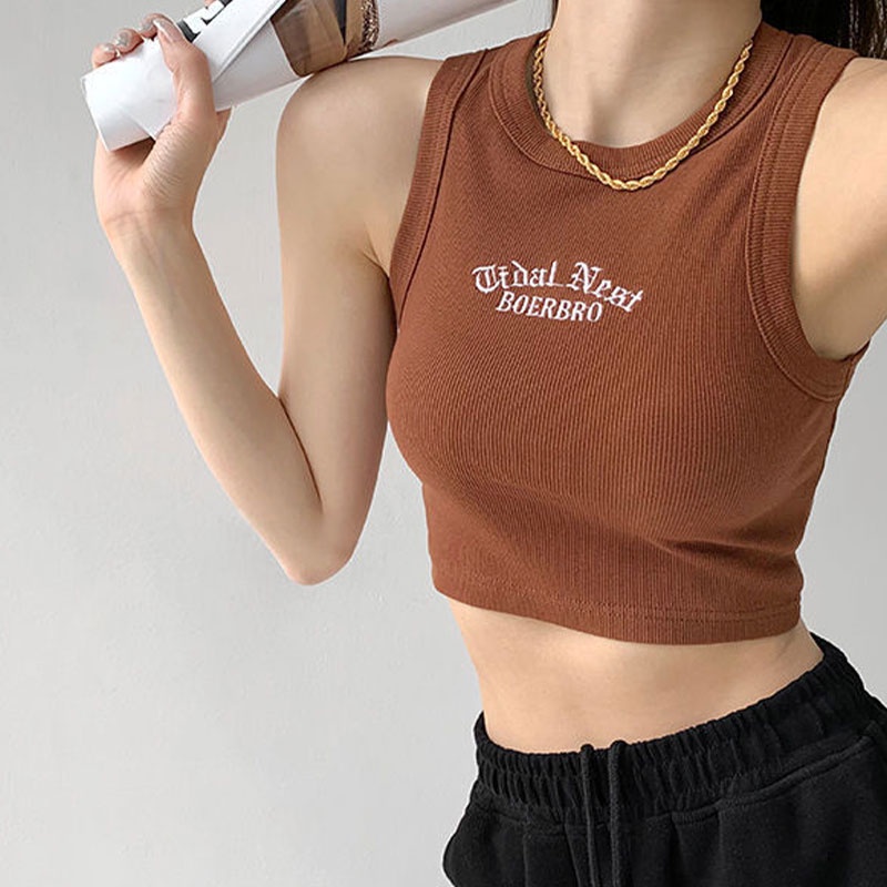 Nevaeh Áo tank top Ngắn Không Tay Thêu Hình Gợi Cảm Mặc Bên Trong Mùa Hè Nóng Bỏng Cho Nữ áo croptop