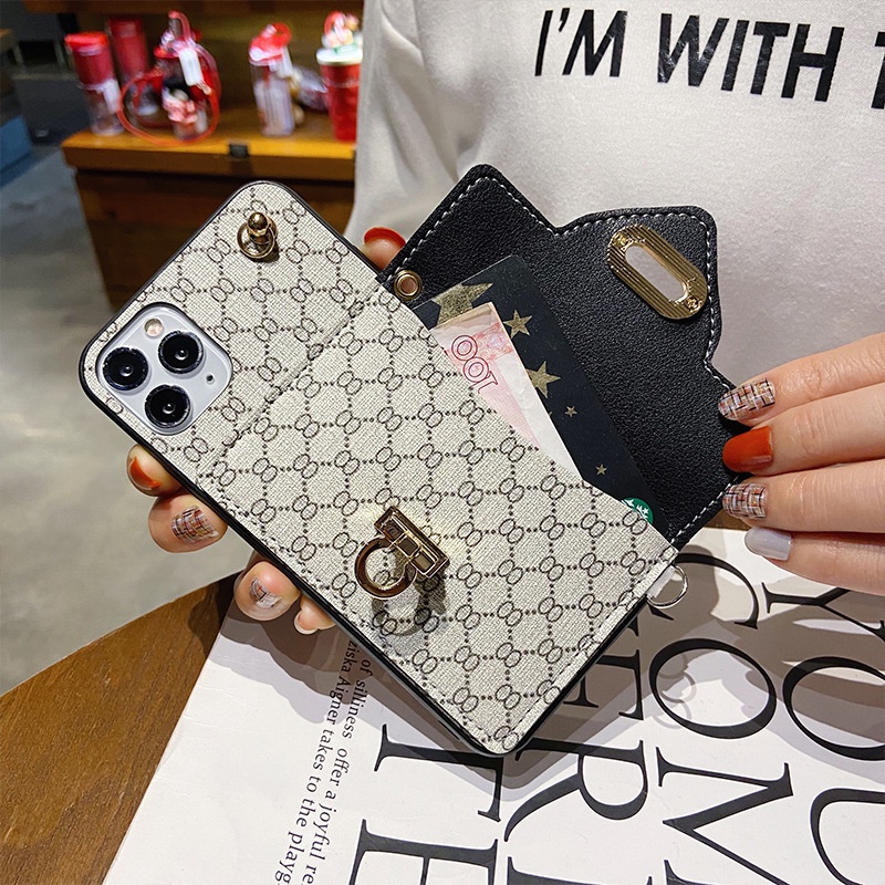 Ốp Điện Thoại Da Dạng Ví Đeo Chéo Mini Có Khóa Cài Và Dây Xích Đeo Chéo Cho iphone 12Promax XS XR 8 7plus 12