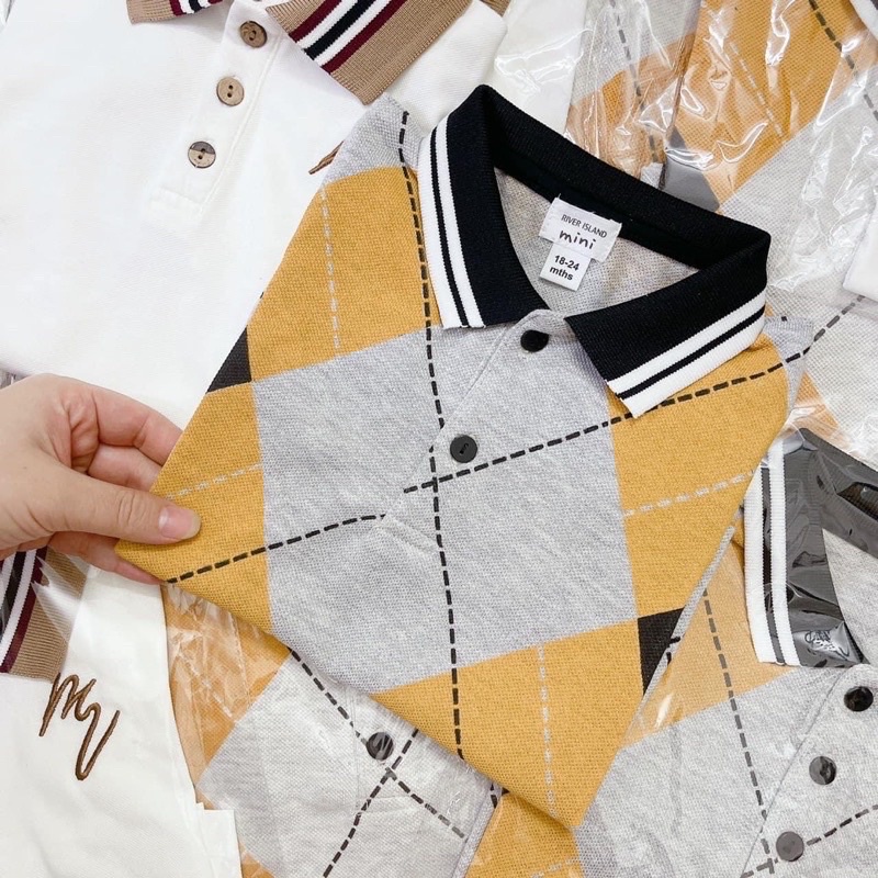 SET 2 ÁO POLO CỔ BẺ TRÁM VÀNG- TRẮNG BT