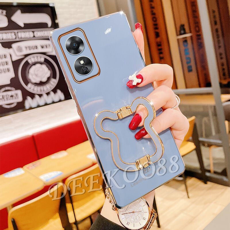 Ốp Điện Thoại Có Giá Đỡ Mạ Điện Hình Gấu Đáng Yêu Cho OPPO Reno8 T 5G 4G Reno 8 8T 2023 Reno8T 2023