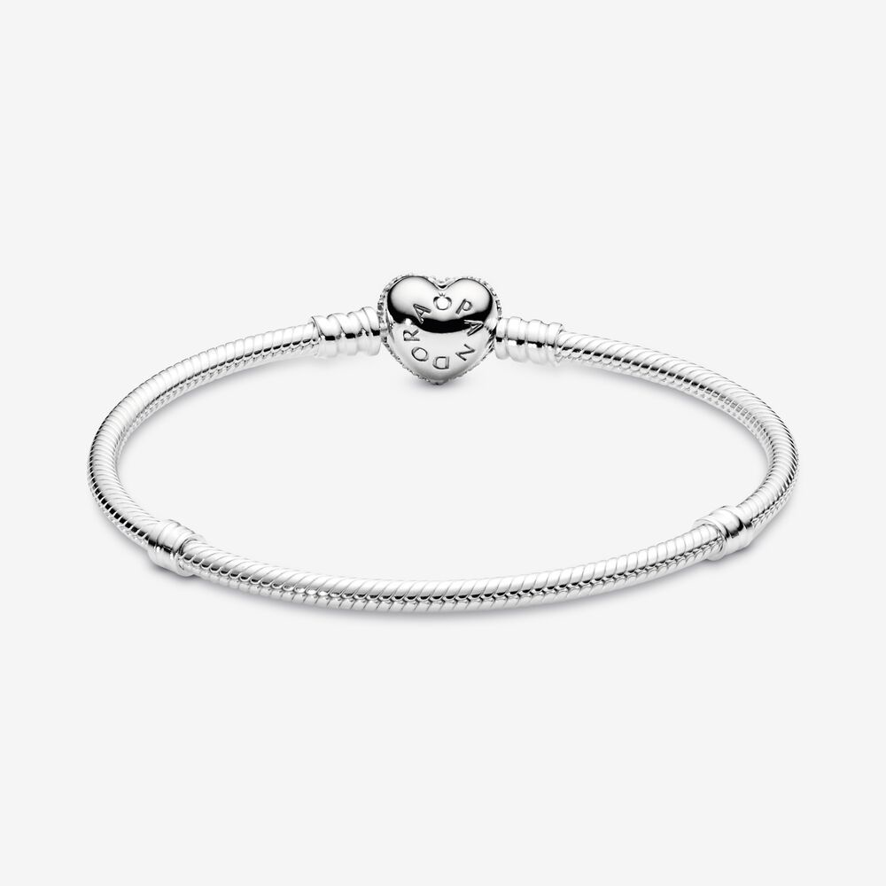 Vòng Tay Pandora Moments Sparkling Heart Clasp Snake Chain Bracelet Fullbox
