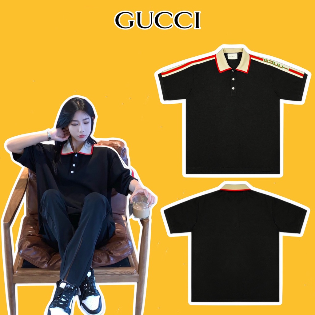 ẢNH THẬT - Áo Polo Gucci Chữ Cầu Vai VNXK - ÁO PHÔNG CÓ CỔ NAM NỮ HÀNG XUẤT DƯ FULLTAG