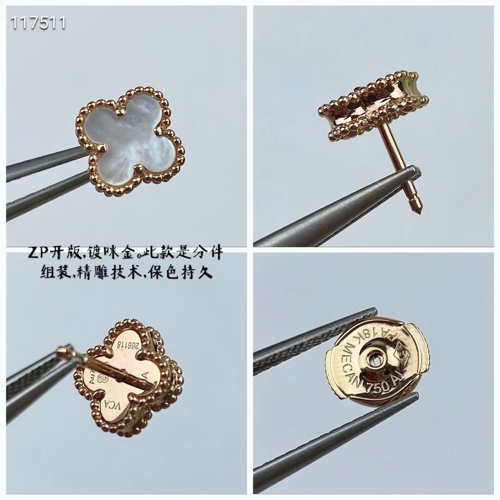 Bông Tai mini Hình Cỏ Bốn Lá Mạ Vàng 18K / Bạc Dày 9mm Làm Quà Tặng Sinh Nhật / Lễ Tình Nhân