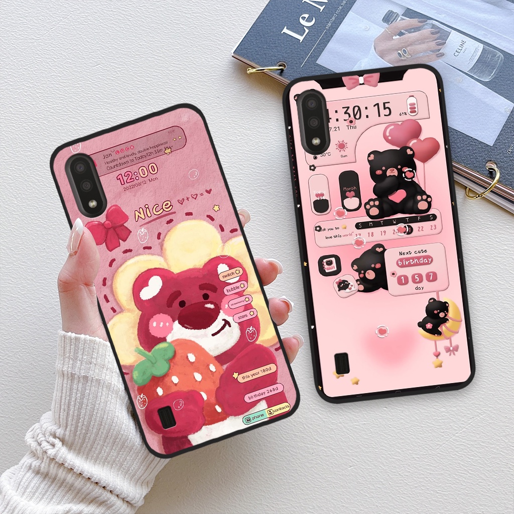 Ốp lưng Samsung Galaxy A01 / A02, ốp điện thoại samsung hình gấu dâu tây Lottso dễ thương