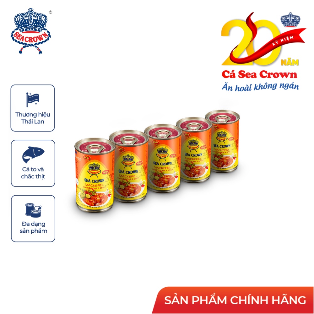Cá hộp Sea Crown cá Nục sốt ớt chua ngọt - Lốc 5 lon