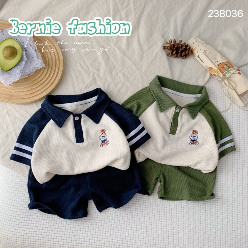 _Bộ cotton tổ ong thêu gấu cho bé 9 đến 23kg