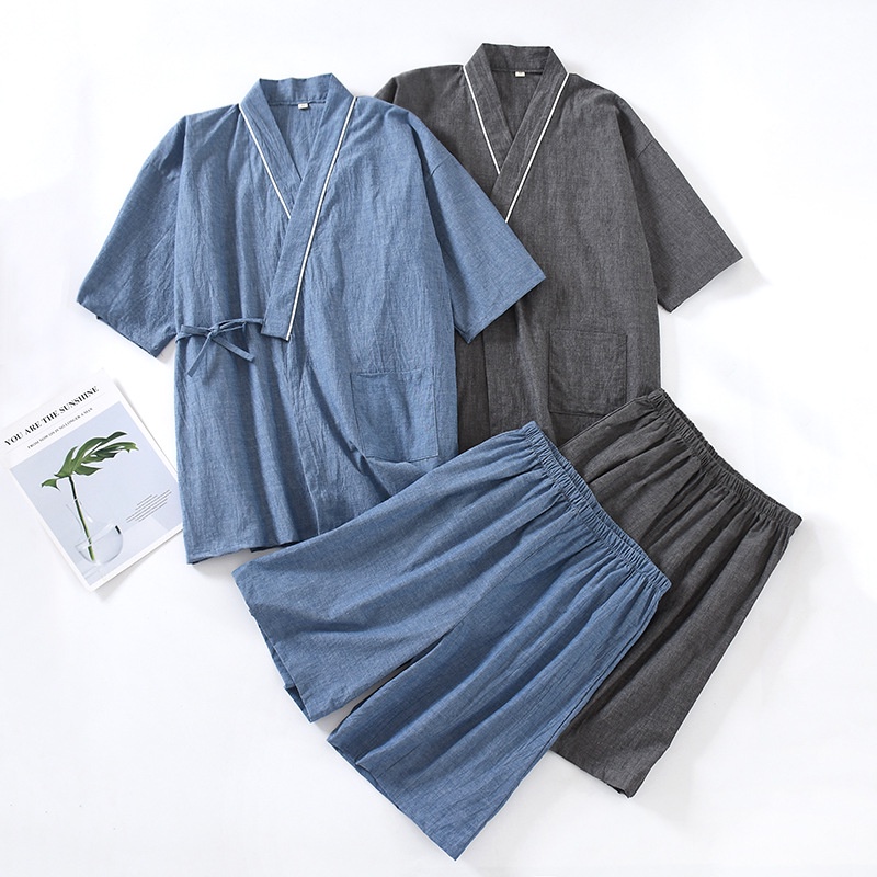 Bộ Đồ Ngủ Tay Ngắn / Kimono Vải Cotton Mỏng Thời Trang Xuân Hè Cho Nam
