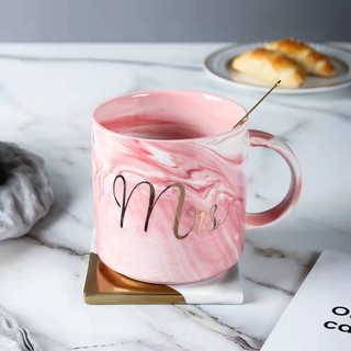 Ly, cốc sứ đôi Mr & Mrs họa tiết vân đá cao cấp