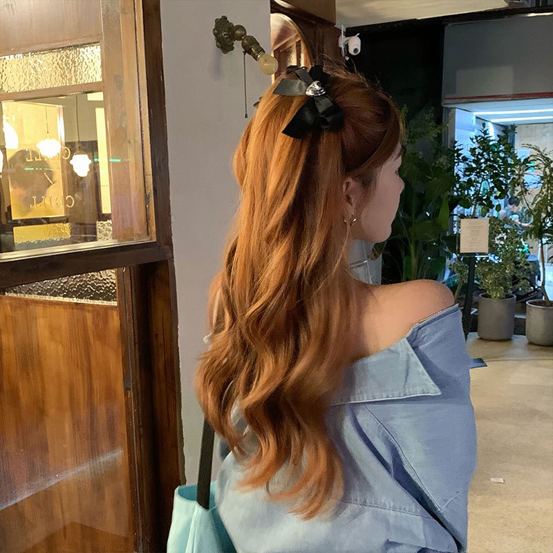 Kẹp Tóc Hình Nơ Đen Đính Kim Cương Phong Cách Hàn Quốc Cho Nữ