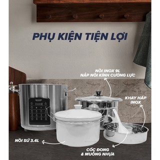 Nồi đa năng Sharp KN-MC90V-ST [Kèm 3 nồi sứ, khay hấp inox, giá đõ inox] - CheapMall