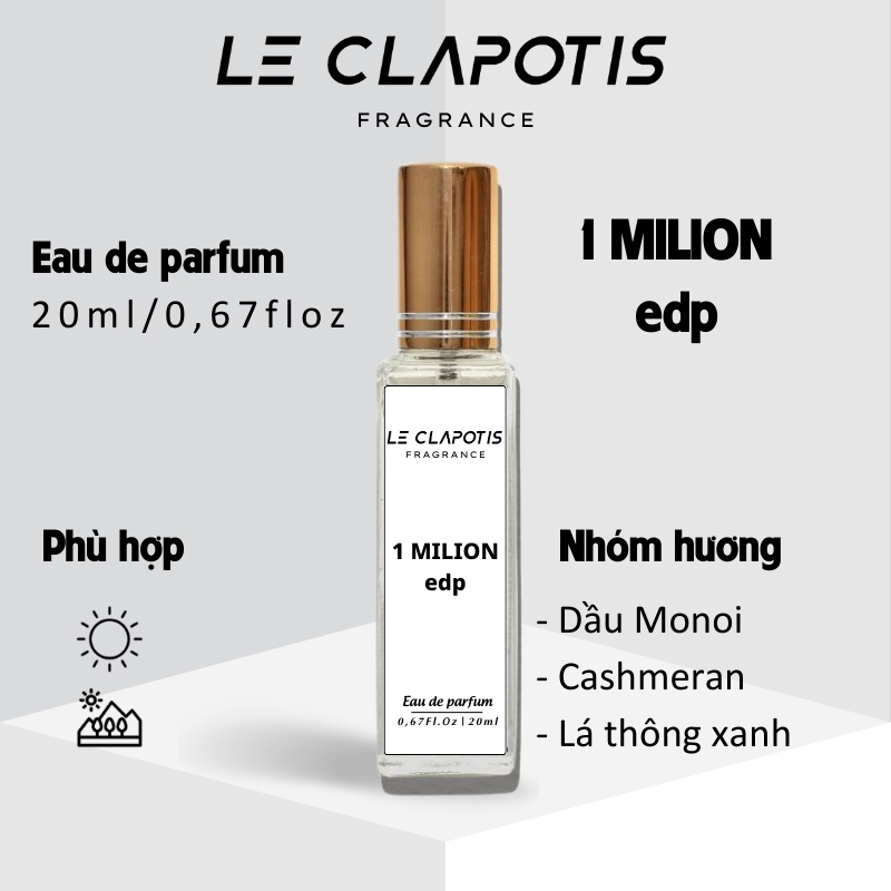 Nước Hoa Nam 1 Milion Chính Hãng Le Clapotis Phong Cách Tinh Tế, Cuốn Hút, Mạnh Mẽ 20Ml