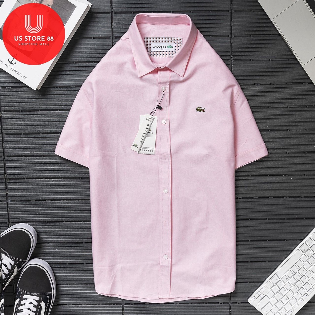 Áo sơ mi nam trơn ngắn tay đẹp LC màu hồng, vải oxford cao cấp, ít nhăn, phong cách trẻ trung, năng động
