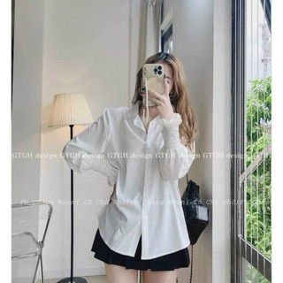 Áo sơ mi nữ bo chun tay điệu đà 2t.unisex áo sơ mi trắng thời trang kiểu dáng tiểu thư chất đẹp dễ phối đồ cực hot P46