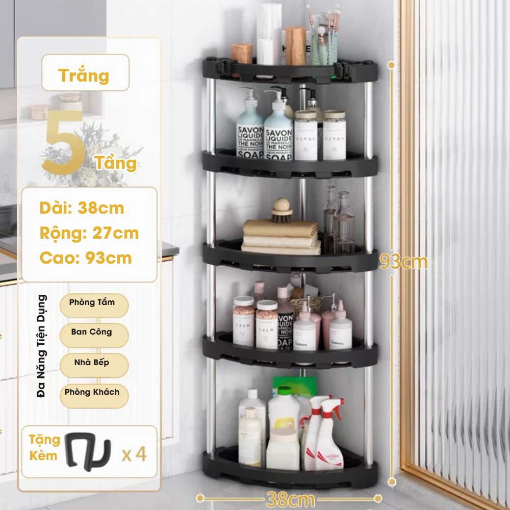 Kệ nhà tắm nhà bếp đa năng 3 tầng 4 tầng khung kim loại Kệ nhà vệ sinh để góc tường có bánh xe