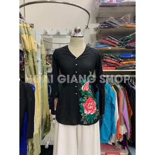 GIÁ SIÊU TỐT để đặt may bà ba đen vẽ hoa mẫu đơn đẹp xuất sắc. May theo dáng người từ S-4XL