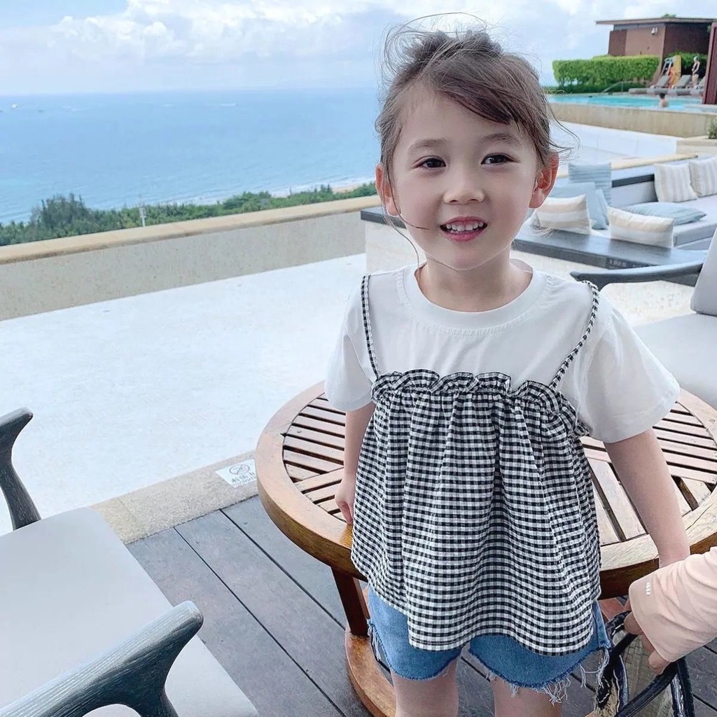 Áo Sơ Mi Ngắn Tay Hai Lớp Họa Tiết Kẻ Ô Mẫu Mới 2023 Phong Cách Hàn Quốc Thời Trang Mùa Hè Cho Nữ