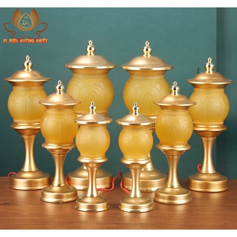 CẶP 2 CÂY ĐÈN LED HOA SEN LƯU LY THỜ CÚNG TRANG TRÍ