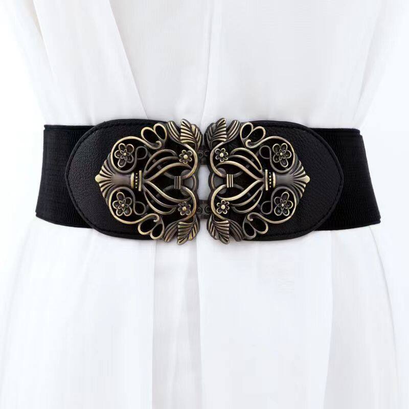 Thắt Lưng Bản Rộng Co Giãn Có Khóa Kim Loại Cho Nữ