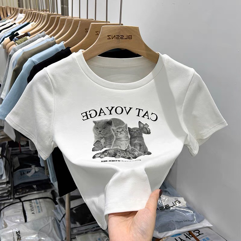 Áo Croptop nữ đẹp in CAT VOY tay ngắn thun bozip, Áo nữ in hình họa tiết dễ thương | BigBuy360 - bigbuy360.vn