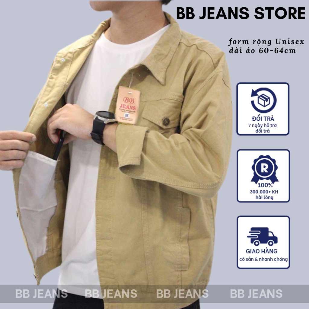 Áo khoác kaki nam màu kem vàng đen cam hồng và rêu có đủ 6 màu FORM RỘNG BB JEANS size 40-72kg