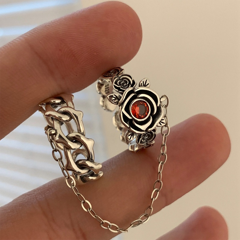 Nhẫn Đính Đá Zircon Đỏ Hình Hoa Thời Trang Cho Cặp Đôi