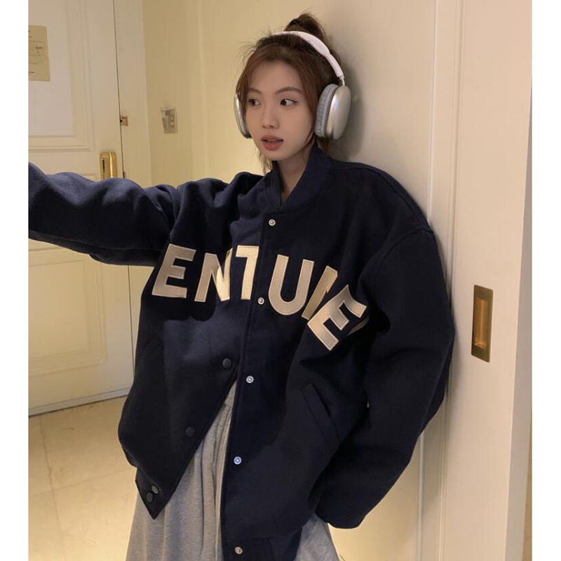 Áo Khoác Bóng Chày Tay Dài Dáng Rộng In Chữ Phong Cách Mỹ Thời Trang Xuân Thu 2023 Mới Cho Nữ