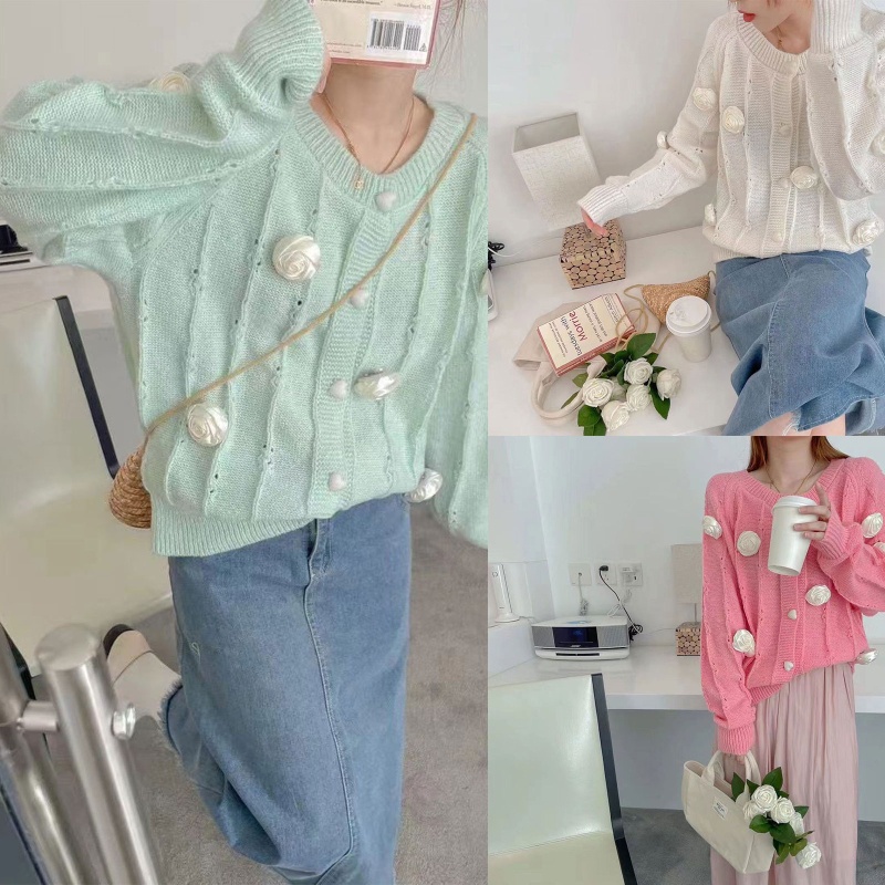 Áo Khoác Cardigan Dệt Kim Họa Tiết Hoa Thời Trang Cho Nữ