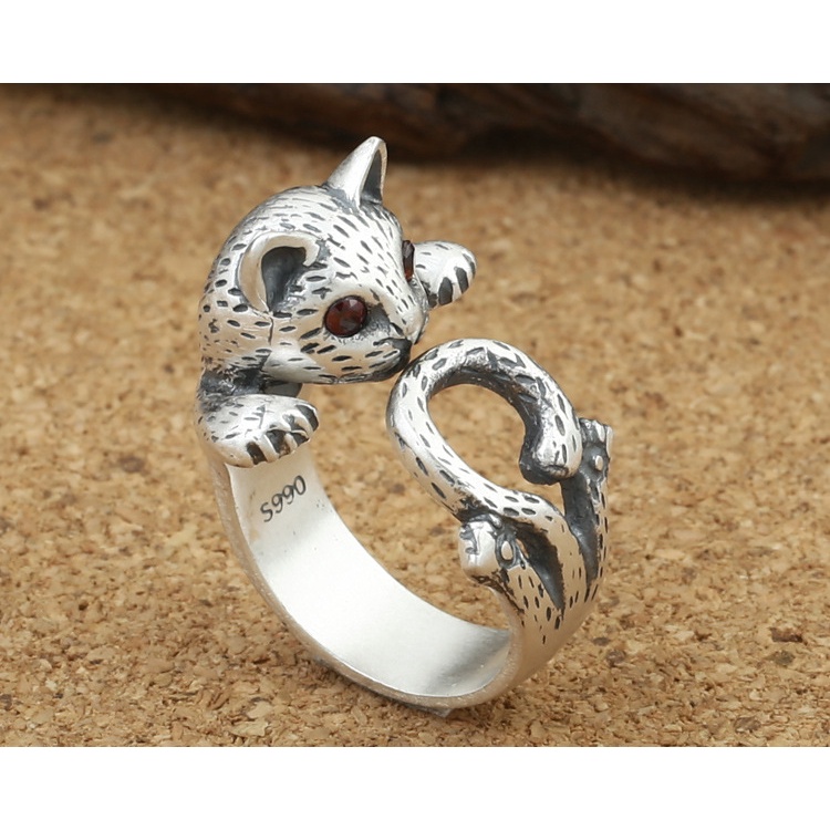 Nhẫn Hở Mạ Bạc 990 Hình Mắt Mèo Dễ Thương