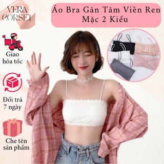 Áo bra gân tăm 2 dây móc cài sau viền ren hoa, áo bra quây hàng đẹp_ ys17