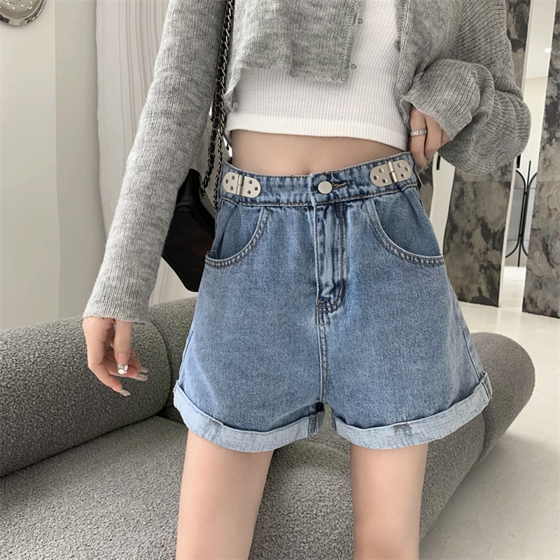 Quần Short Denim Lưng Cao Ống Rộng Phong Cách Hàn Quốc Dành Cho Nữ