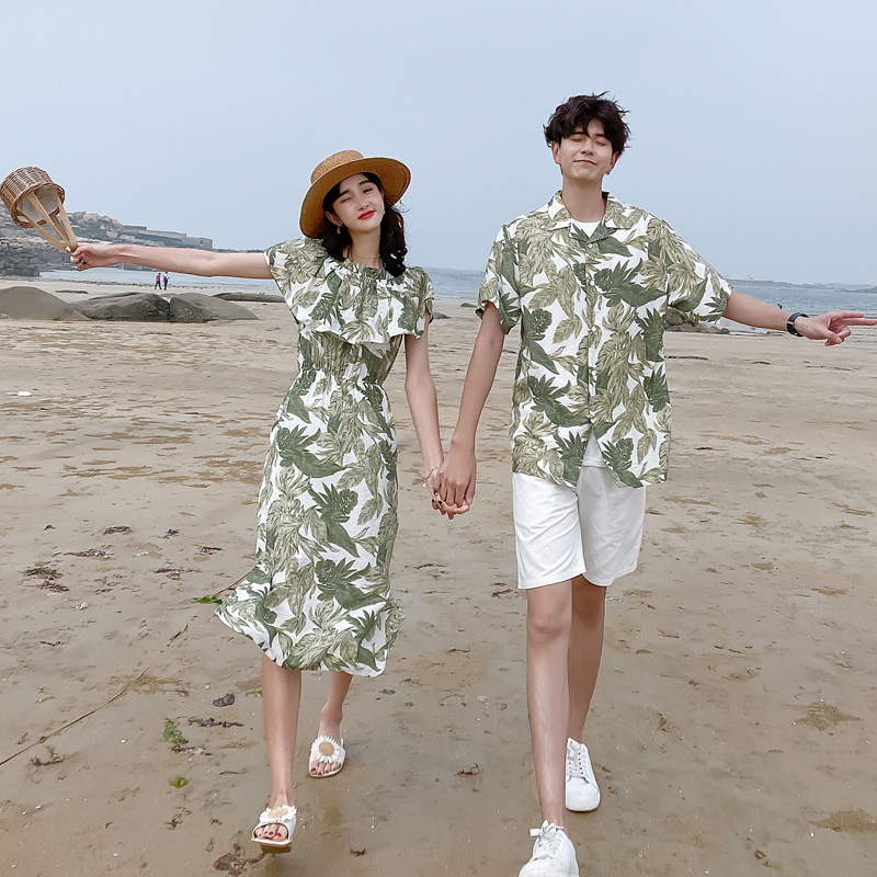 Áo Sơ Mi Tay Ngắn Hở Vai Dài Vừa Phải Với Thiết Kế Mới Dành Cho Cặp Đôi Đi Biển đồ bộ đôi