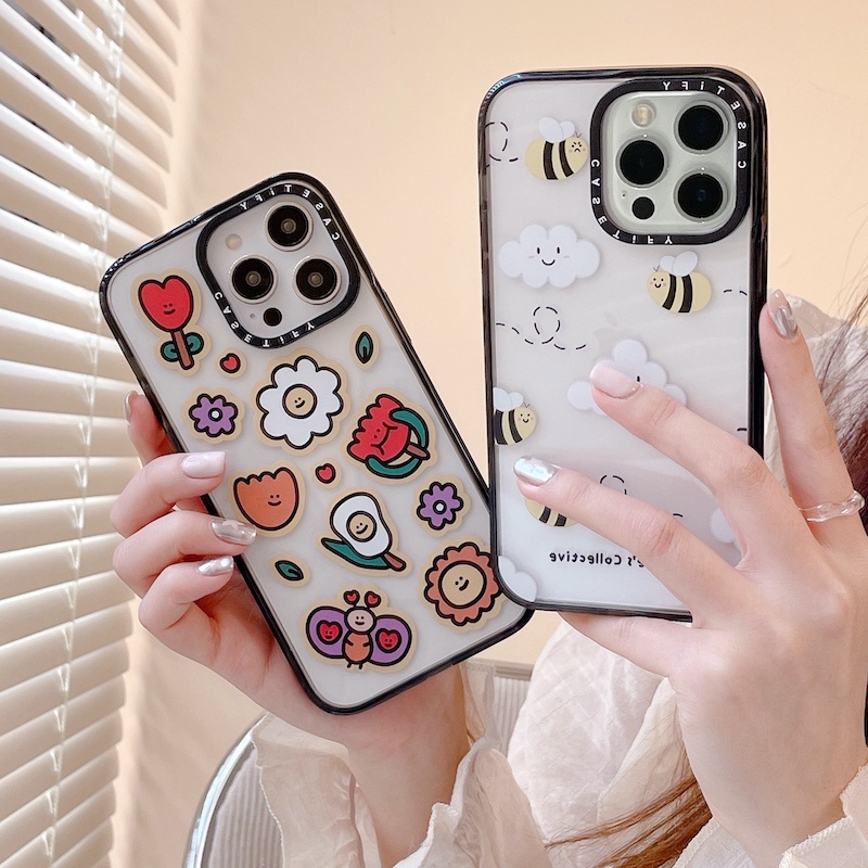 Casetify Ốp Điện Thoại Acrylic Cứng In Hình Hoa Và Ong Cho iPhone 15 14 13 12 11 Pro Max Plus