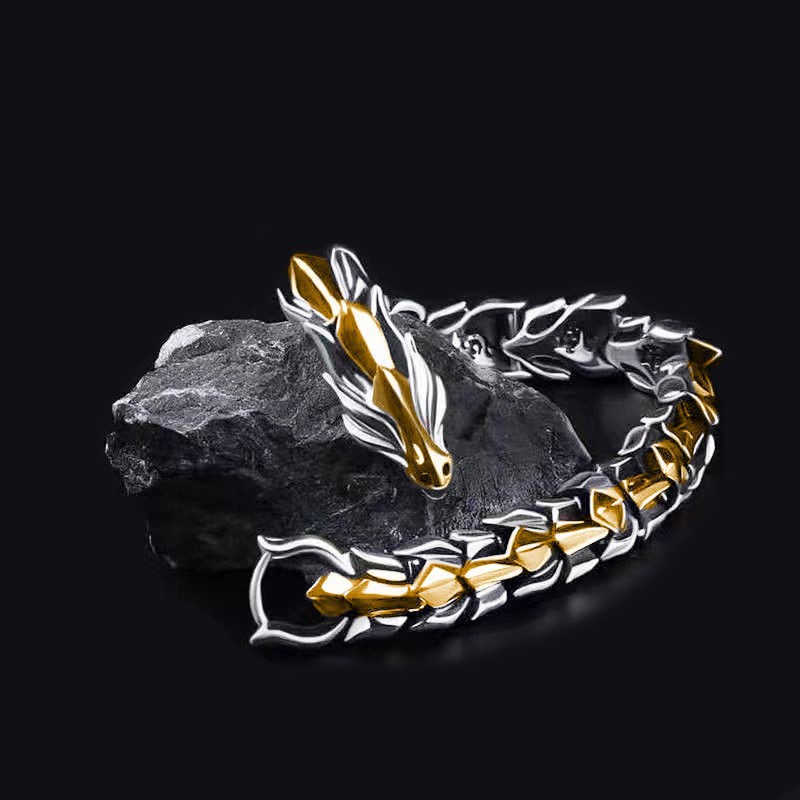 Vòng Tay Mạ Bạc Hoạ Tiết Đầu Rồng Phong Cách Hip Hop
