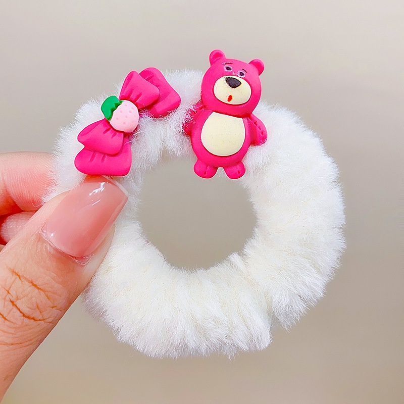 Dây Cột Tóc Lông Nhung Hình Gấu Dâu Dễ Thương Xinh Xắn Dành Cho Nữ-màu ngẫu nhiên