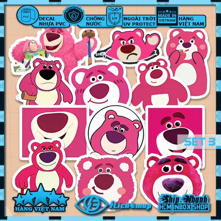 Sticker cute GẤU DÂU Hình dán cute Gấu Losto sticker chống nước, dán mũ bảo hiểm, dán laptop, dán vali, dán xe, decal
