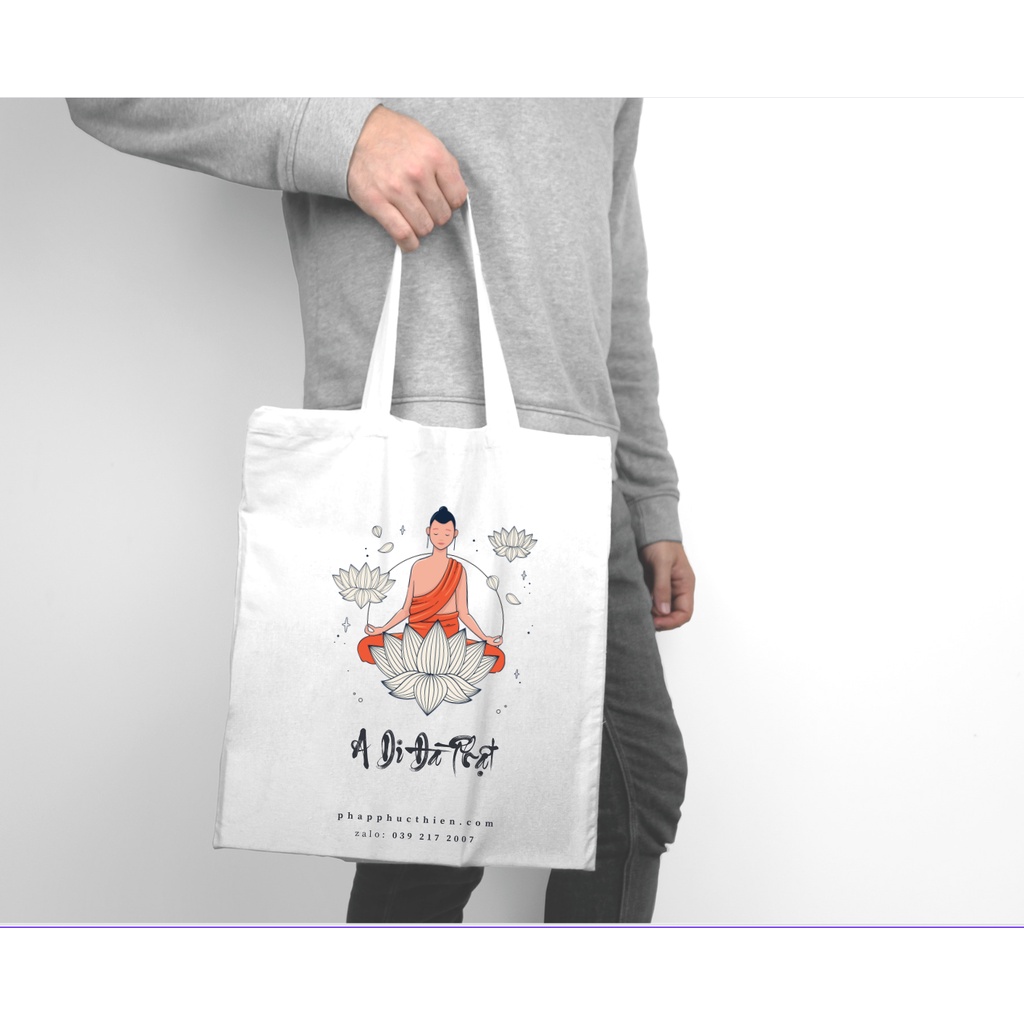 Túi Đi Chùa, Vải Canvas ,mẫu "Phật Ngồi - ADIĐÀ Phật"